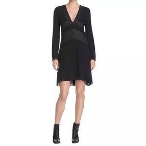 TORY BURCH VARENNE BLACK SILK METALLIC TRIM DRESS